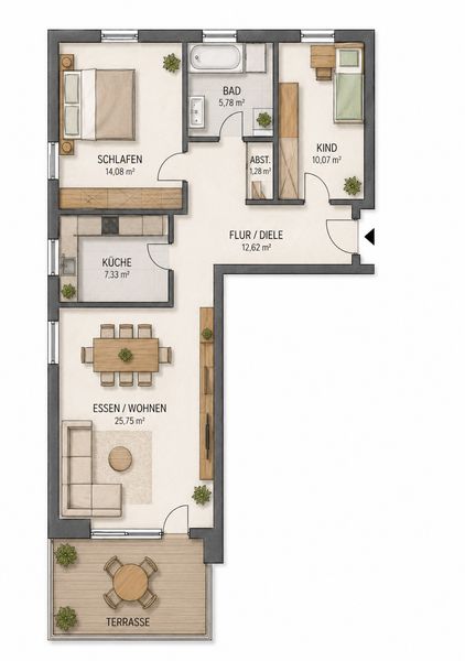 3 Zimmer Erdgeschosswohnung mit Terrasse in Lage-Ehrentrup